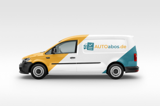 Man sieht einen VW Transporter von der Seite der mit dem Logo von Autoabos.de beklebt ist. Das Fot soll auf das Angebot von Autoabos für Transporter hinweisen.