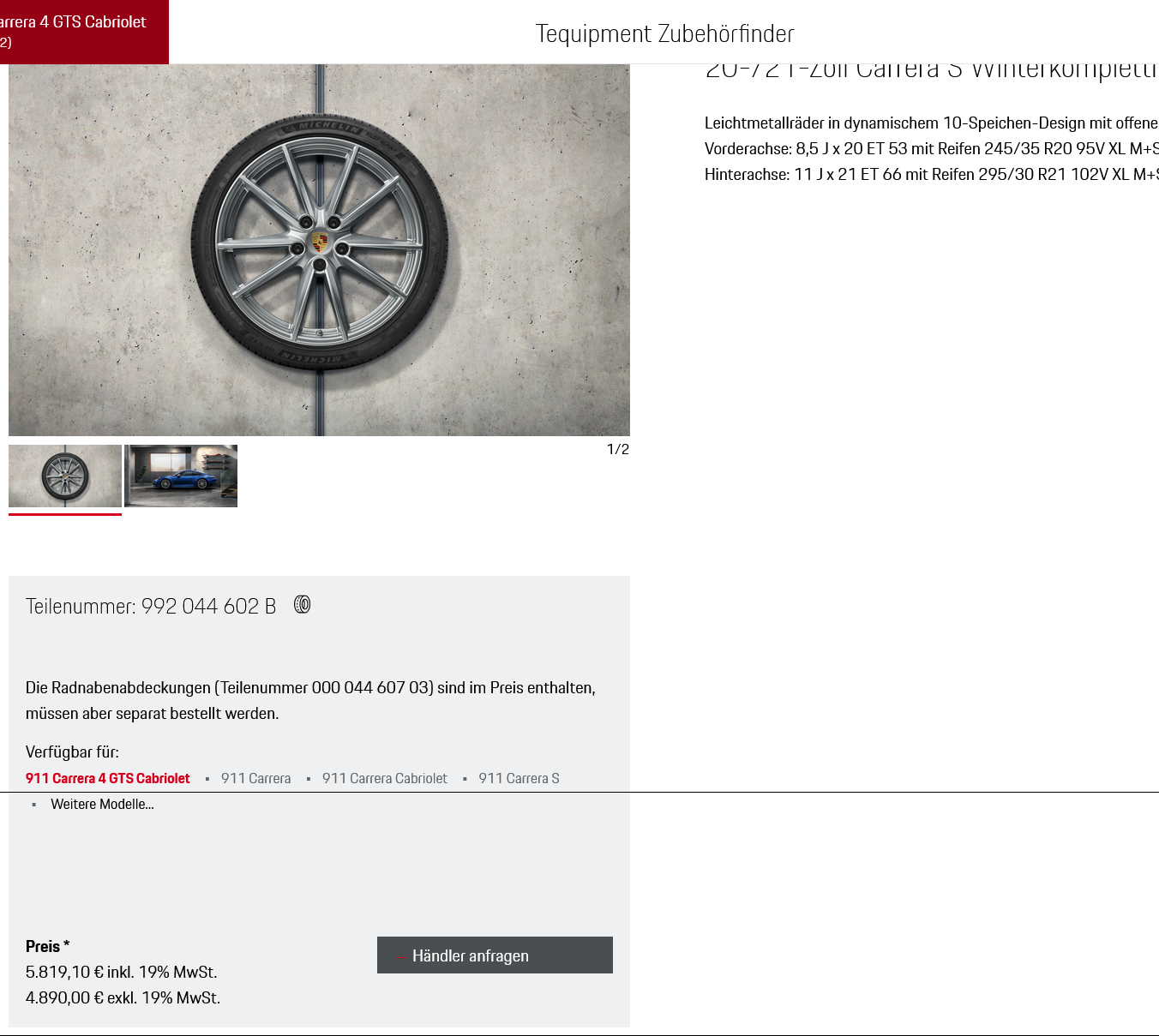 Man sieht ein Beispiel für die Kosten bzw. den Preis für originale Porsche Winterkompletträder mit adäquaten Original Alufelgen